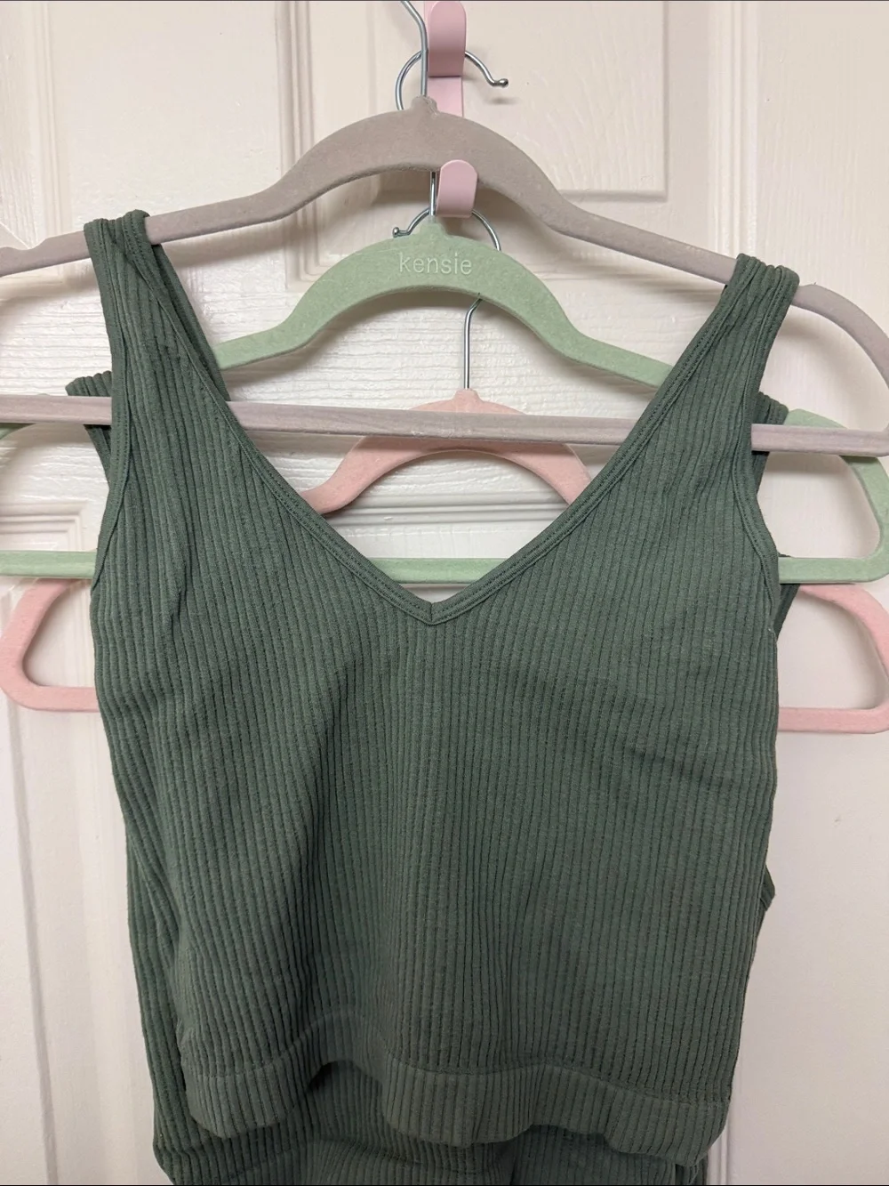 Free people Ribbed V-Neck Tank Top in Olive Green
